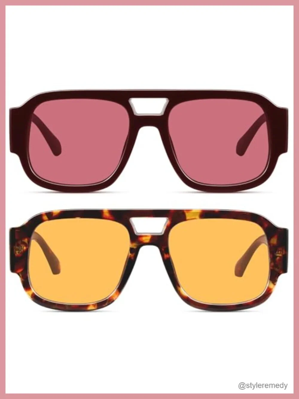 Square Aviator Sunglasses Retro Chunky Double Bridge Trendy  display picture 3